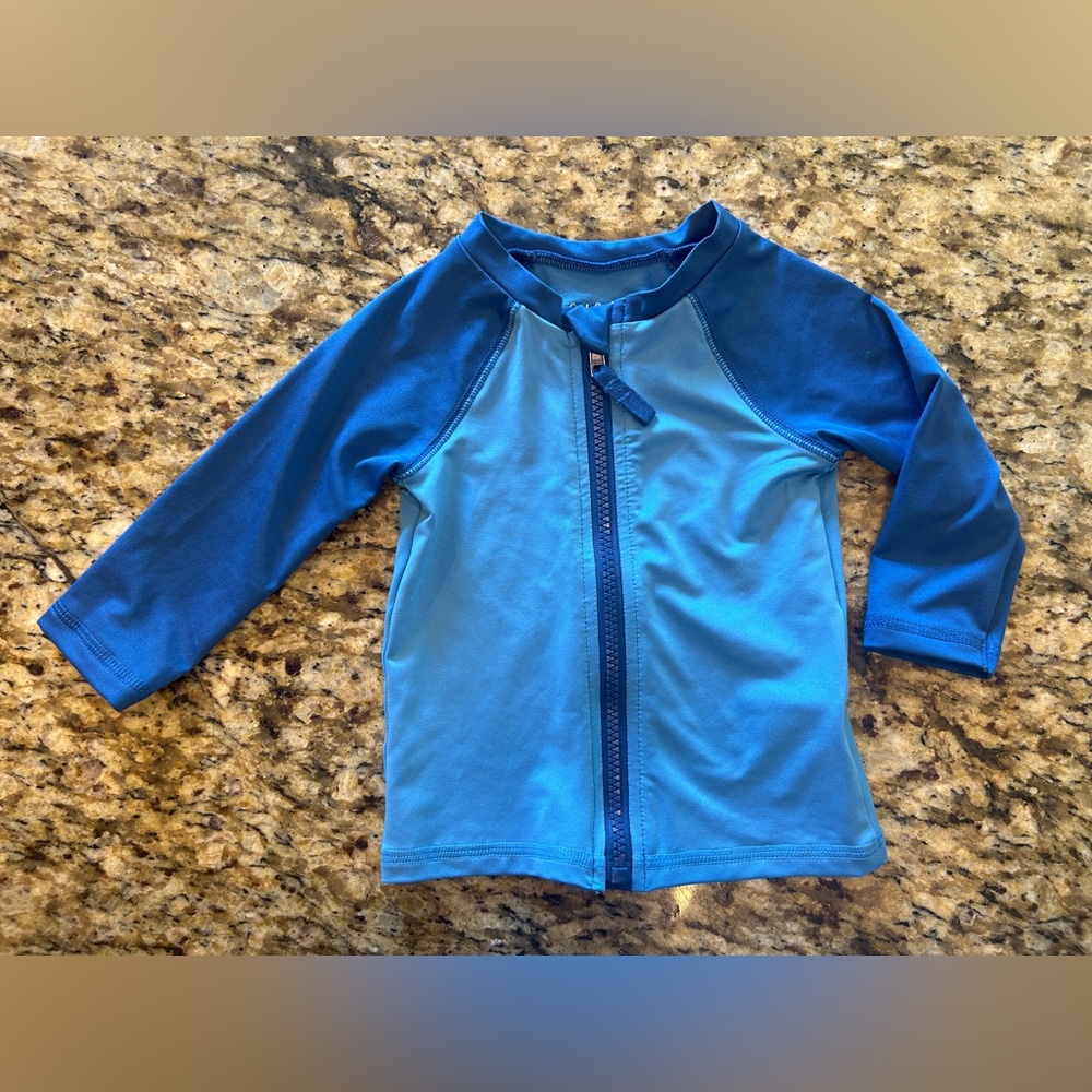 Cat & Jack Baby Boy Blue Zip Rashguard Swim top 12 month  EUC